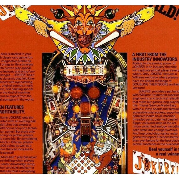 Jokerz Pinball FLYER 1988 Original NOS Art Print Playing Cards Theme - Picture 3 of 4